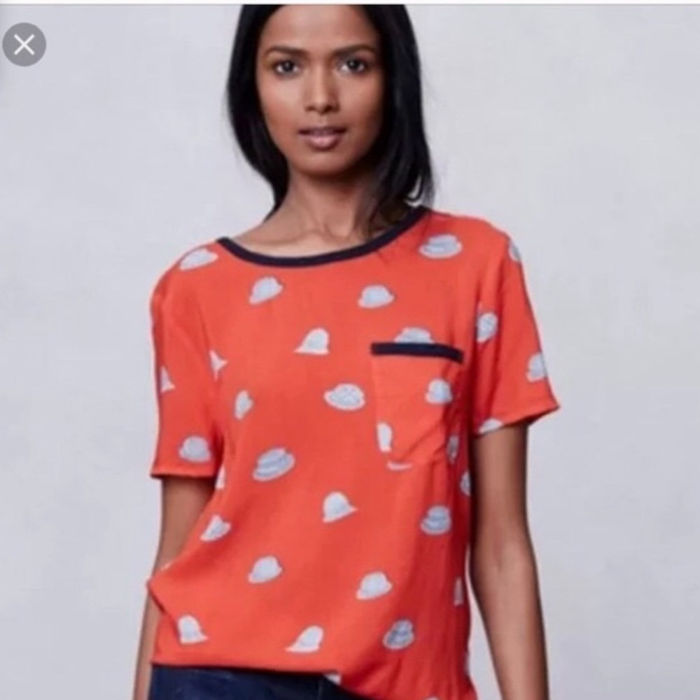 Anthropologie Maeve Red Hat Printmaker Blouse size 6